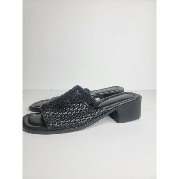 Nicole Womens Slip ons Sandals Black Woven Strap Chunky Heel - Picture 1 of 8